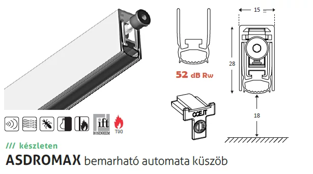 Maestro Asdromax automata küszöb - ajtólapba marható, légzáró, füstgátló, fényzáró,tűzgátló, hanggátló