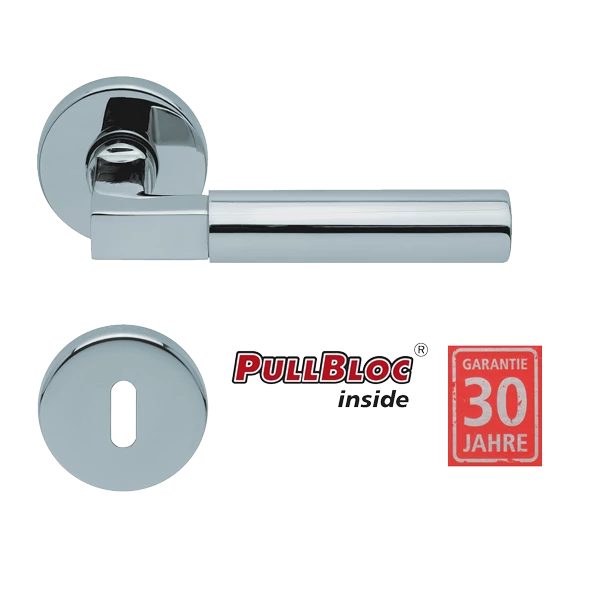 Scoop 1016 Bauhaus PB polírozott inox körrozettás kilincsgarnitúra