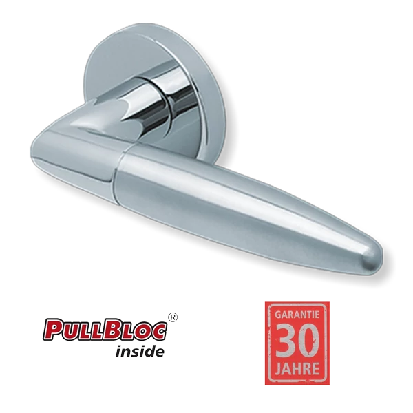 Scoop 1007 Optima PB polírozott inox körrozettás kilincsgarnitúra