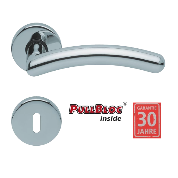 Scoop 1084 Prima PB polírozott inox körrozettás kilincsgarnitúra