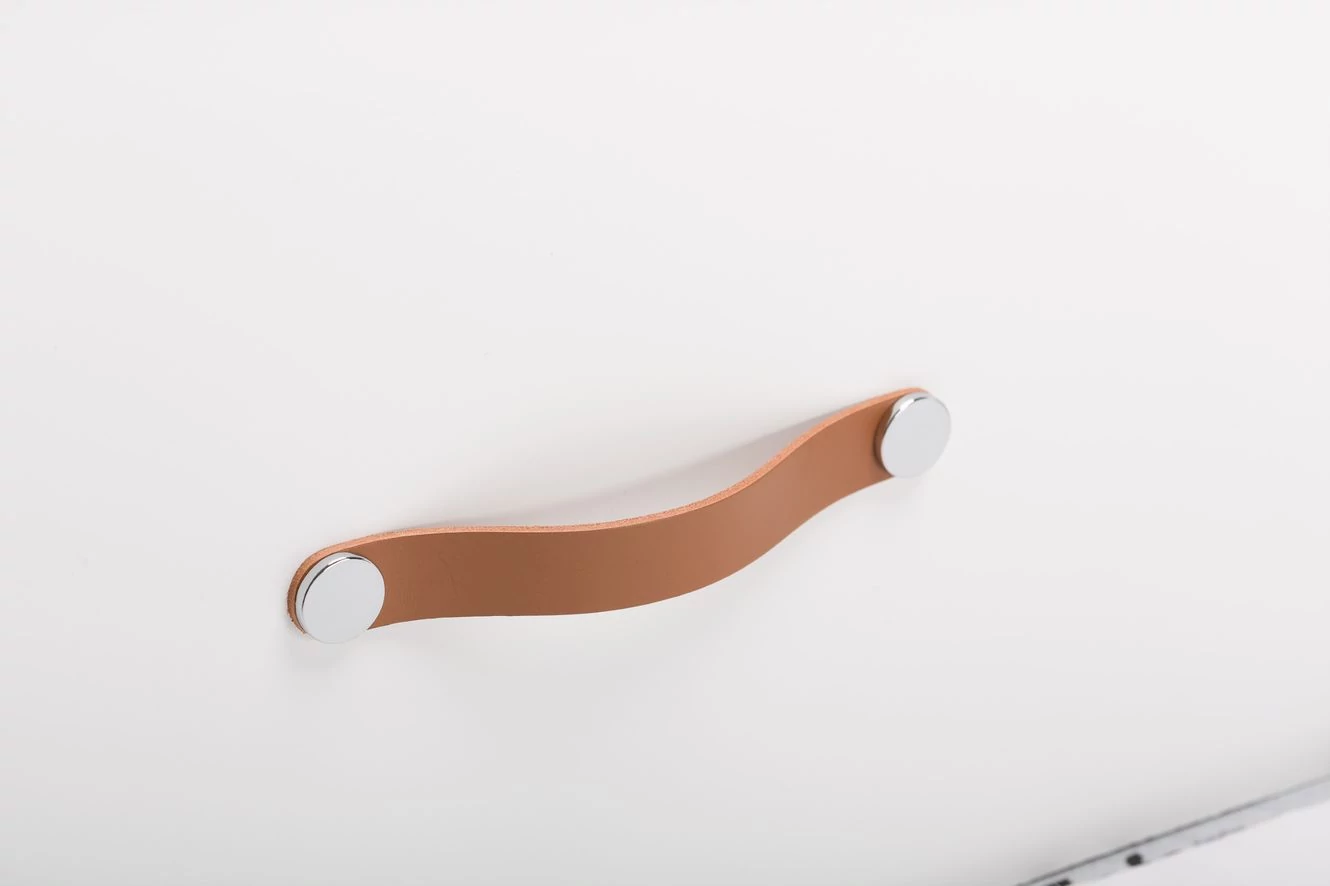Viefe FLEXA fogantyú 160 mm, bőr-fém, bézs bőr + fényes króm