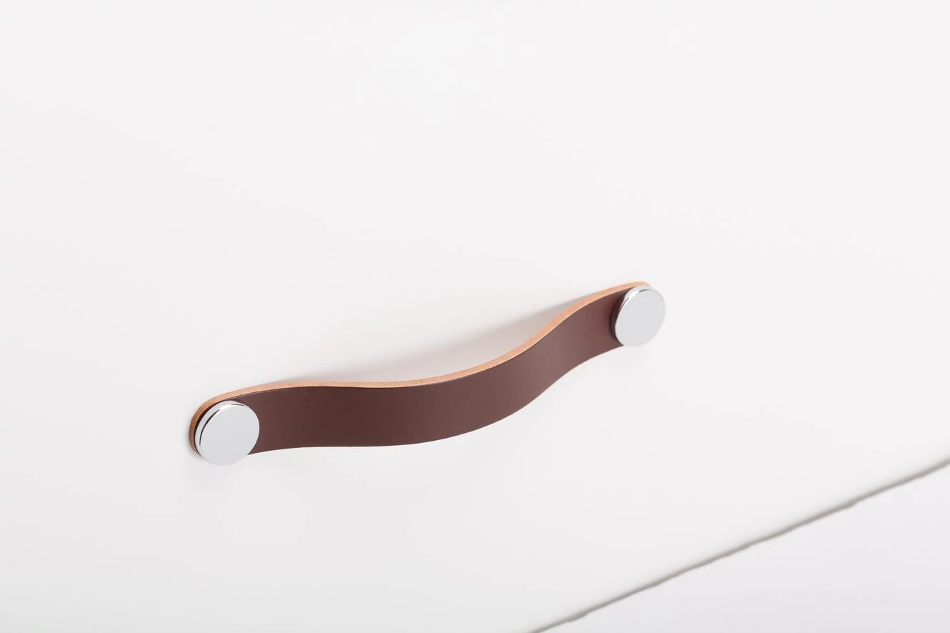 Viefe FLEXA fogantyú 160 mm, bőr-fém, barna bőr + fényes króm