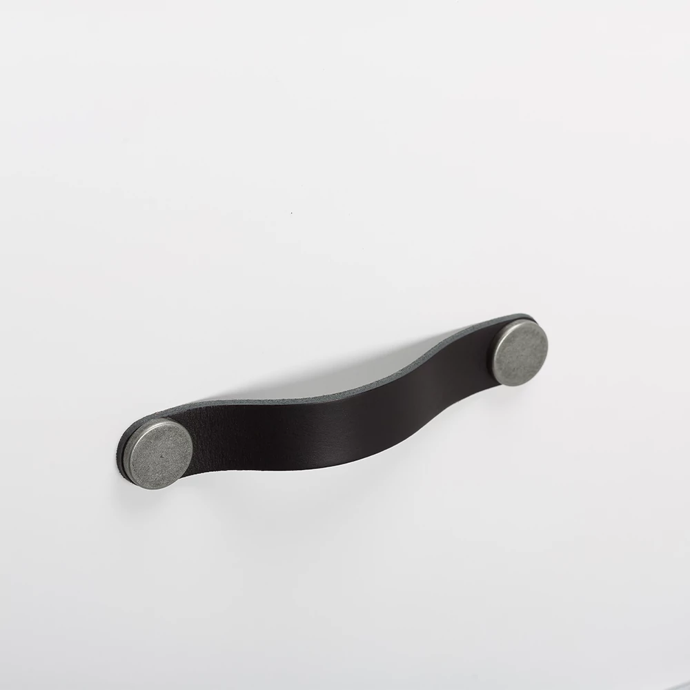 Viefe FLEXA fogantyú 128 mm, bőr-fém, fekete bőr + ónszürke