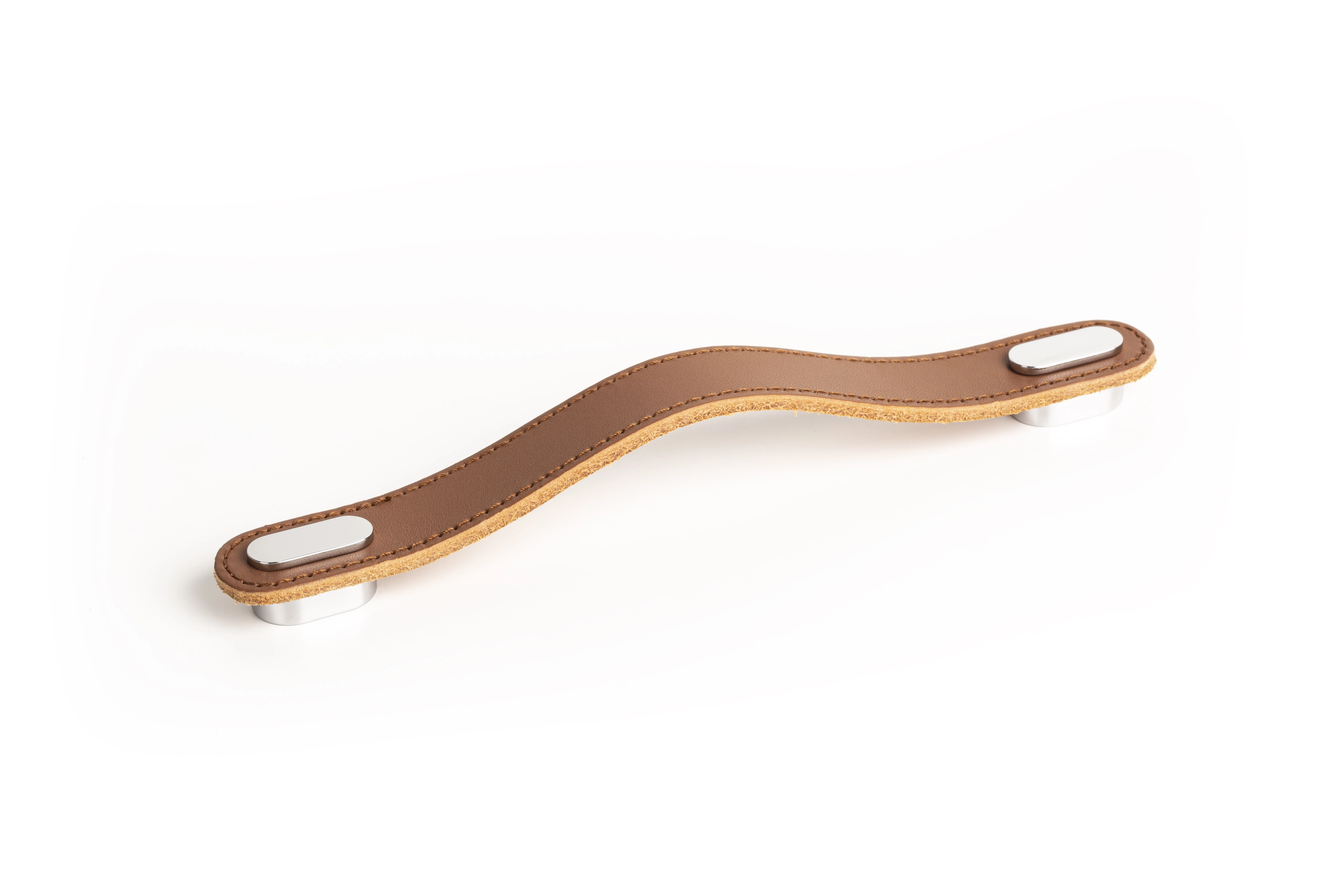 Viefe OBLONG fogantyú 160 mm, bőr-fém, bézs bőr + fényes króm