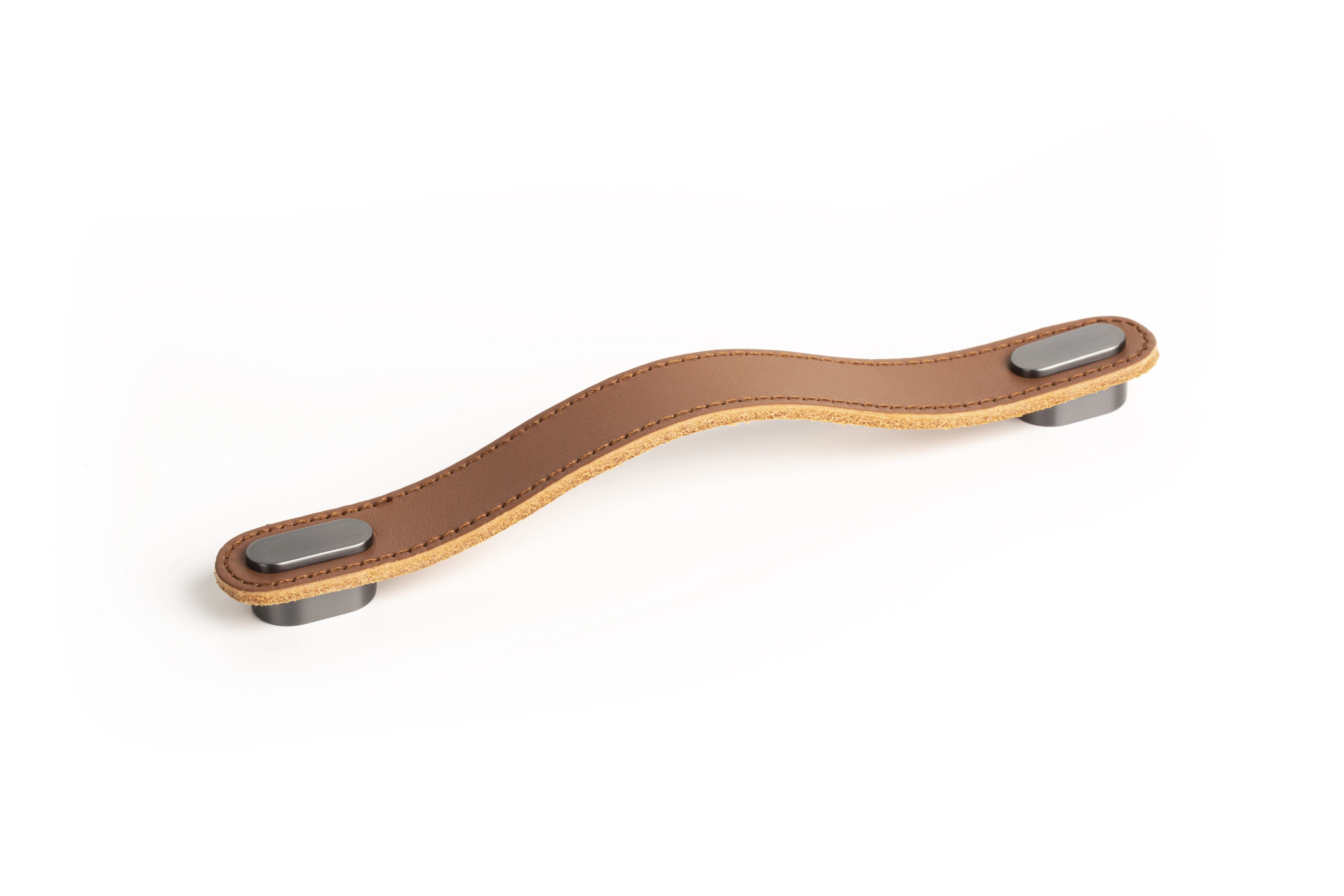 Viefe OBLONG fogantyú 160 mm, bőr-fém, bézs bőr + fényes szürke