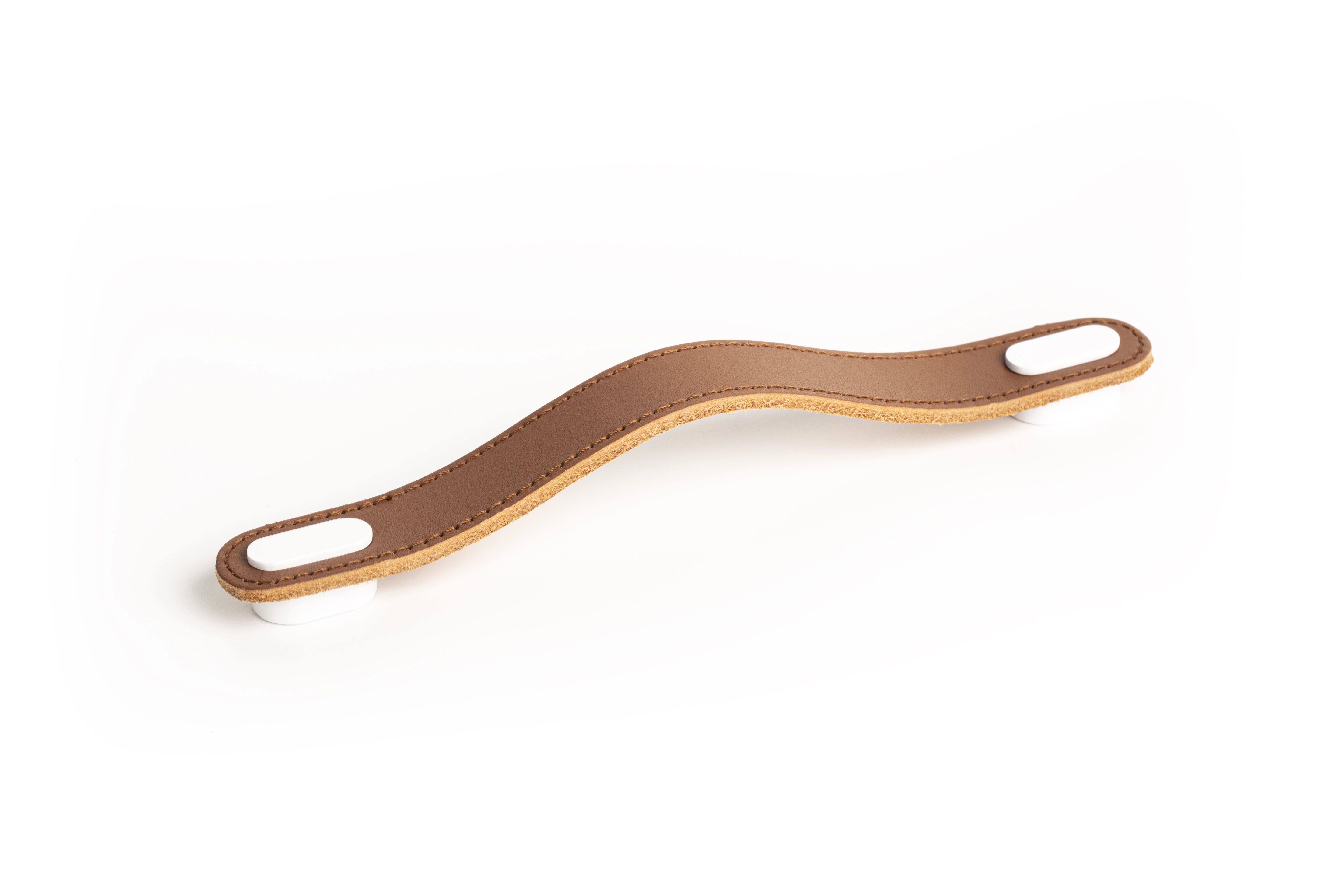 Viefe OBLONG fogantyú 160 mm, bőr-fém, bézs bőr + matt fehér