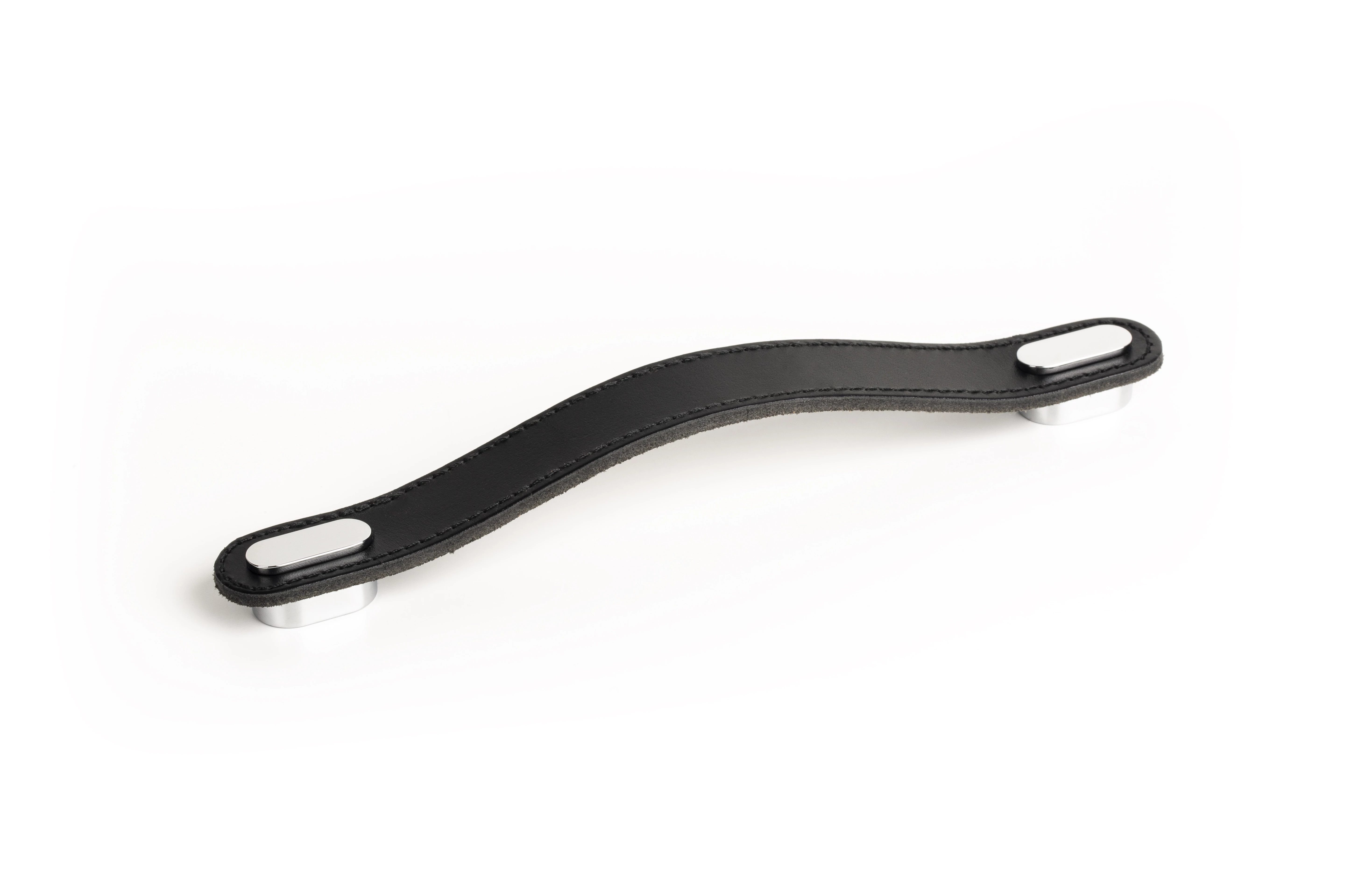 Viefe OBLONG fogantyú 160 mm, bőr-fém, fekete bőr + fényes króm
