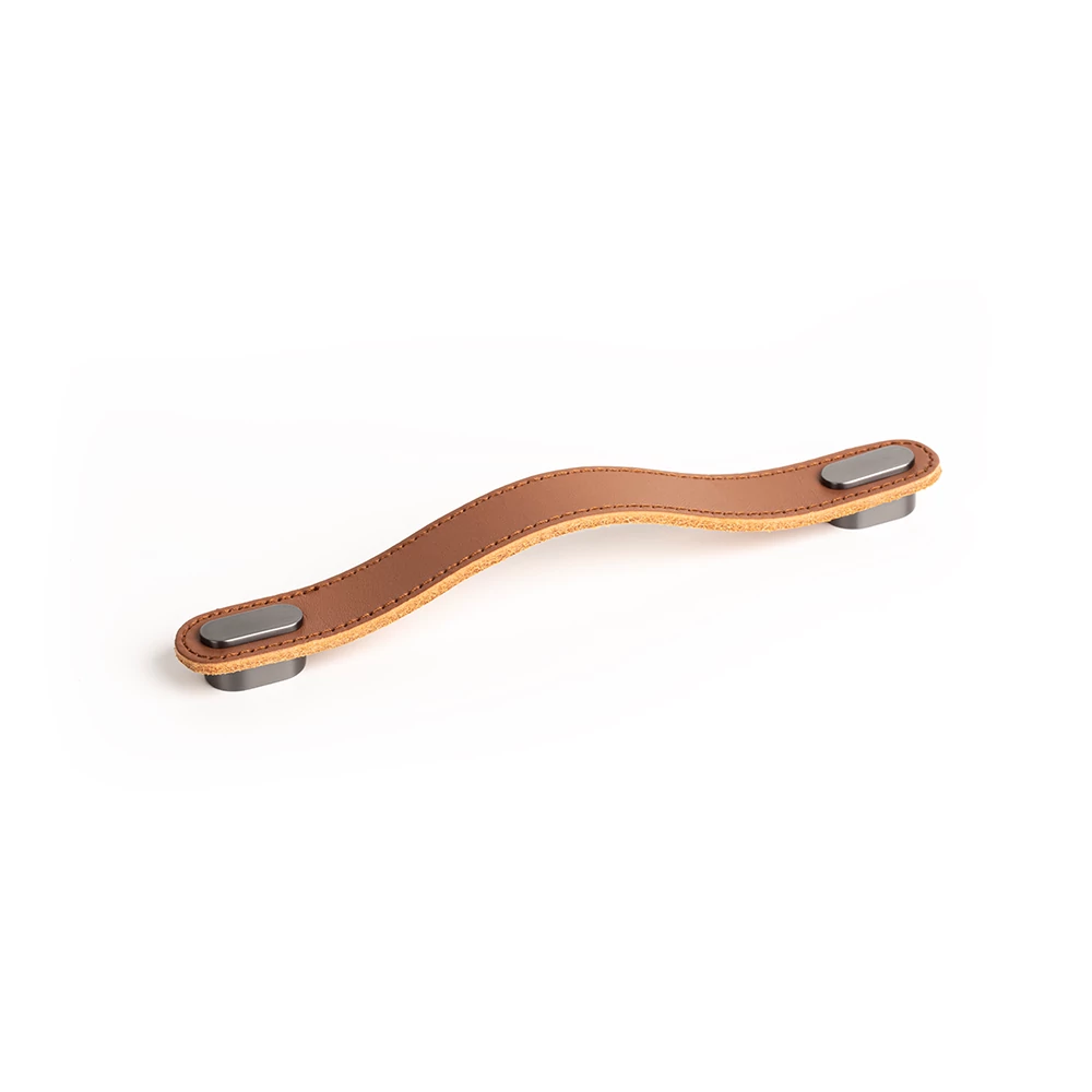 Viefe OBLONG fogantyú 160 mm, bőr-fém, bézs bőr + fényes szürke